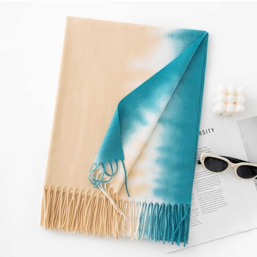 Contrast Color Imitation Cashmere Scarves, Ombre Fringe Soft Winter Warm Scarf